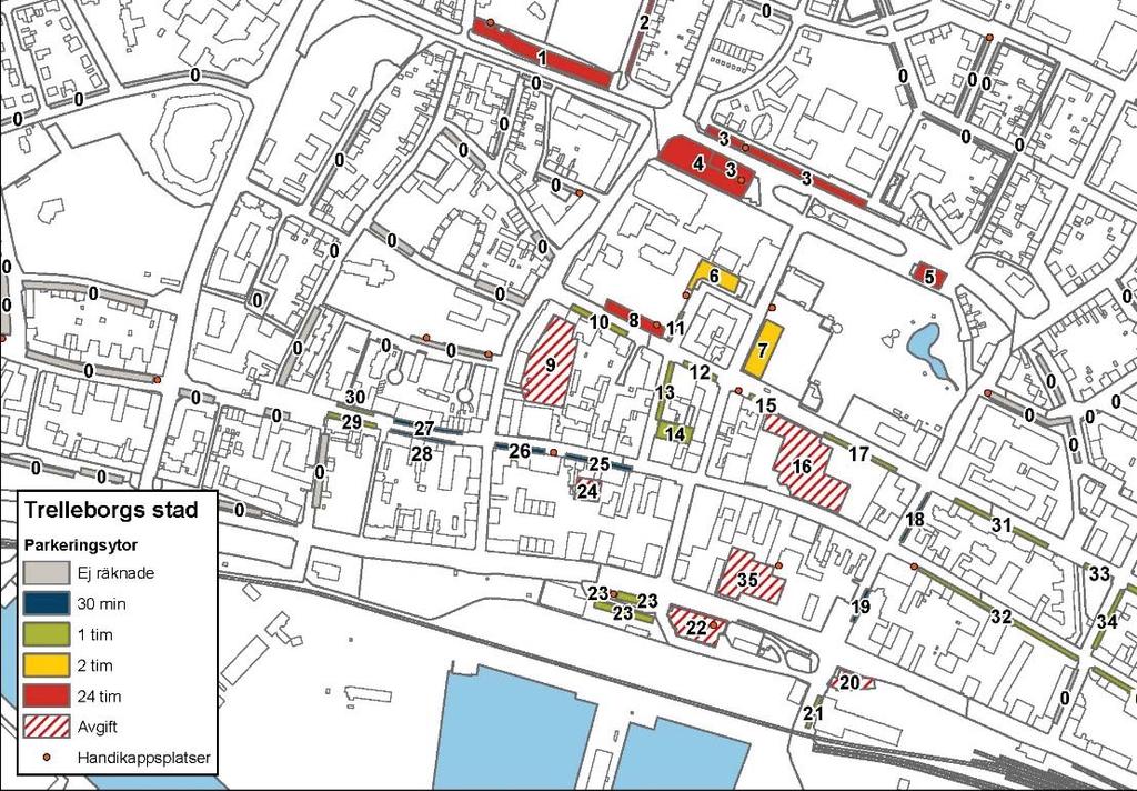 4.. men de är ojämnt fördelade Beläggningsgraden varierar dock kraftigt: flera parkeringar har en beläggningsgrad över 95 % (t ex parkeringarna vid Rådhuset, på Övre och på Stortorget), medan det