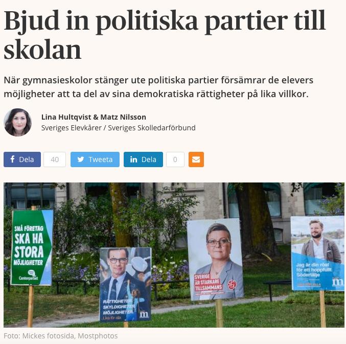 Media Flera av Sveriges Elevkårers bidrag till media under det tredje kvartalet 2018 har varit kopplade till riksdagsvalet.
