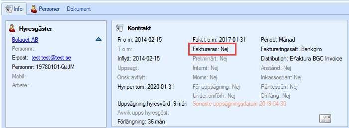 Har ett kontrakt denna inställning kommer kontraktet inte att faktureras, till dess att inställningen ändras.