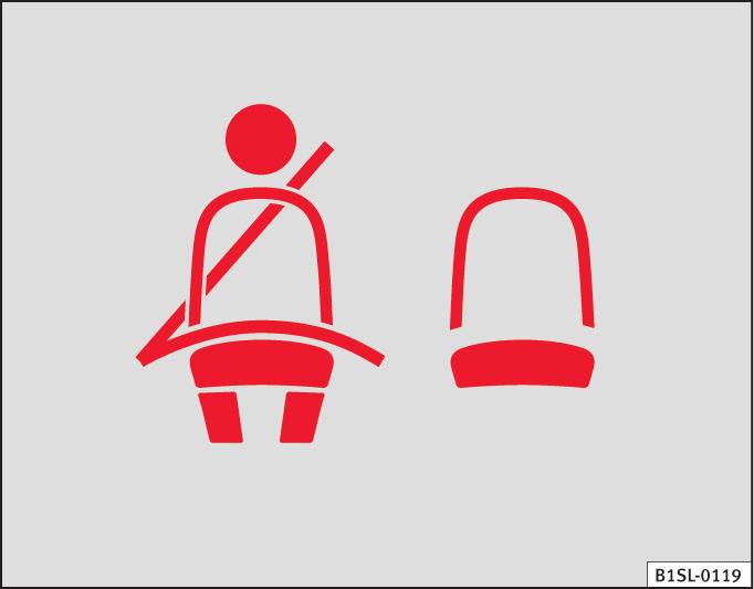 På instrumentpanelen: föremål på främre passagerarsätet. Instrumentpanelens display: En passagerare i baksätet har inte spänt fast sitt säkerhetsbälte (om det sitter någon i sätet).