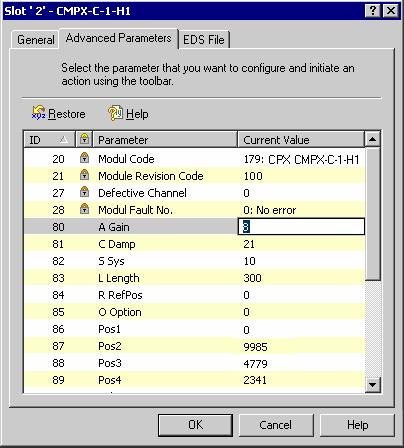 B. Konfiguration med CPX FEC eller CPX bussnoder Modulparametrar Dubbelklicka på CPX modulen i konfigurationstabellen. Ställ in modulparametrar på fliken "Advanced Parameter" i fönstret som visas.