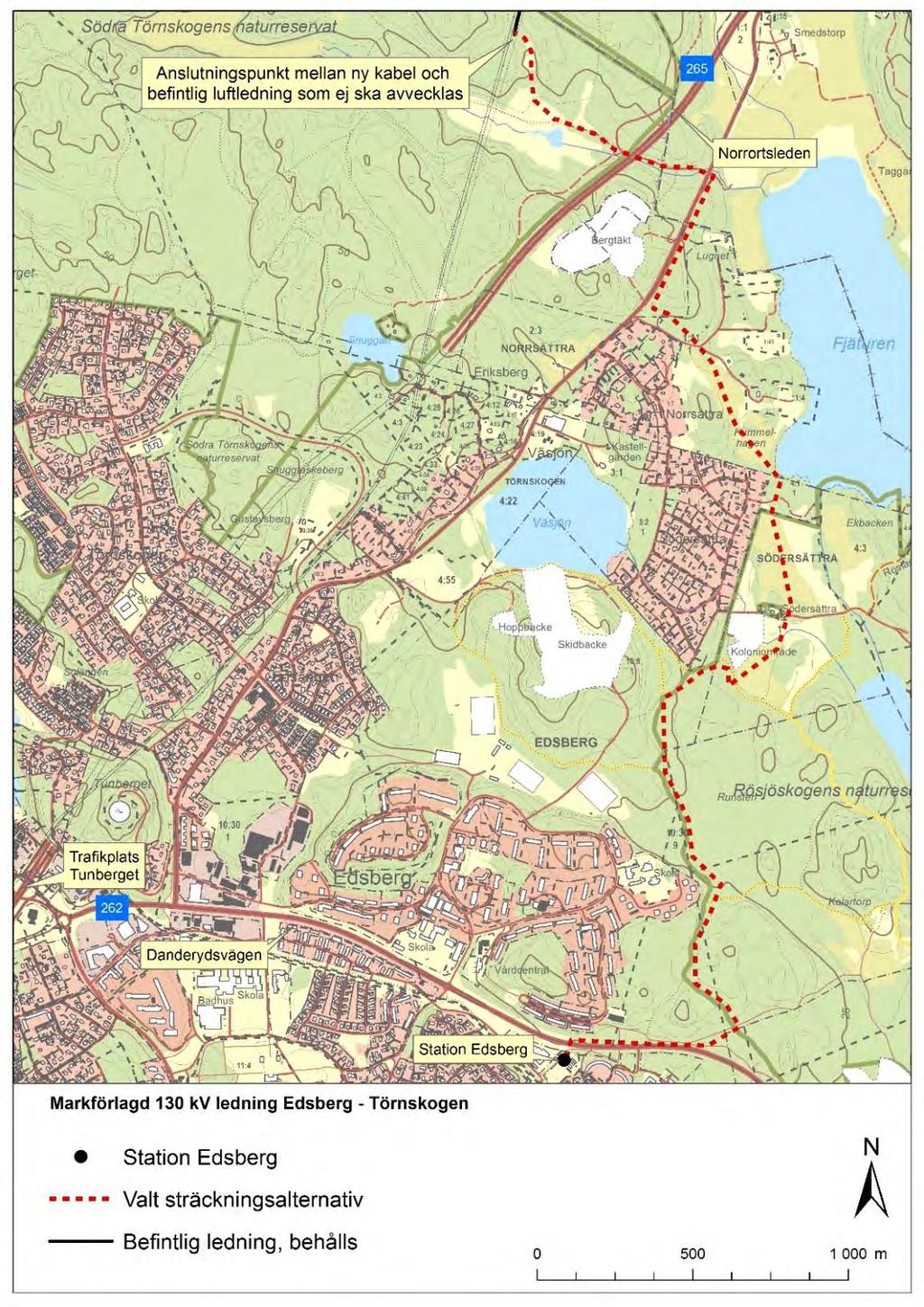 4 Valt sträckningsalternativ Ett flertal alternativa sträckningar har utretts för projektet ny 130 kv ledning Edsberg-Törnskogen.