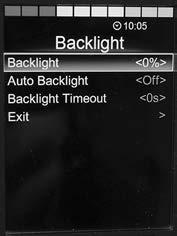 Menystruktur Backlight (ställa in skärmens ljusstyrka) Bakgrundsbelysningen (skärmens ljusstyrka) kan