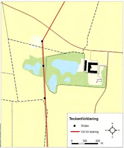 Figur 5. Karta över området där ledningen passerar dammar (förstoring av området vid punkt nr 3 i figur 4).