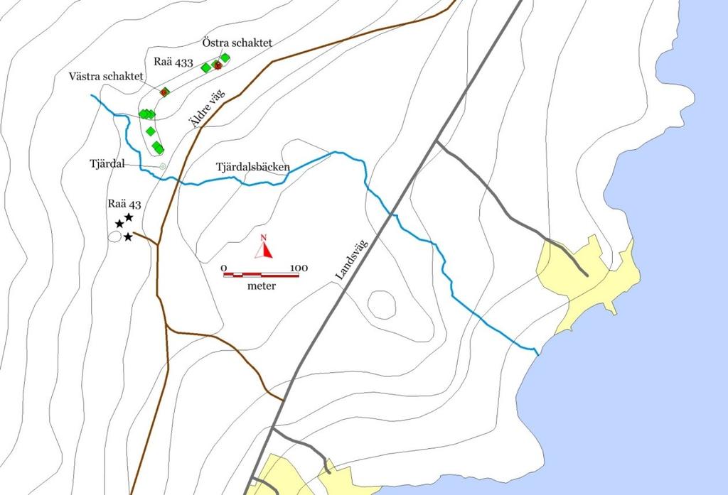 Översikt med fornlämningarna Raä 433 och 43 med