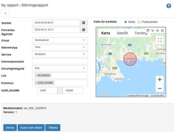 Driftdata - Störningsinformation skicka driftstörningar