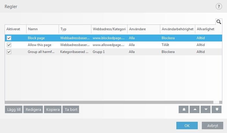 3.9.4 Webbkontroll Avsnittet Webbkontroll gör det möjligt att konfigurera inställningar som skyddar mot risk för företagsansvar.