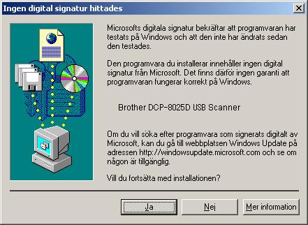 H Klicka på Ja för att installera drivrutinen om dialogrutorna Ingen digital signatur hittades visas.. I Filen README.WRI visas.
