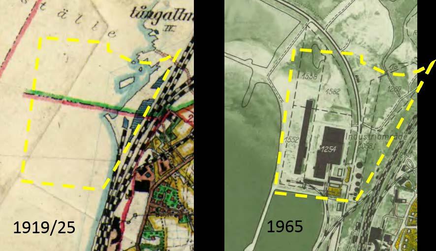 I den södra delen av området anlades ett industriområde där den dominerande historiska verksamheten varit tillverkning av gipsskivor och eternitrör.