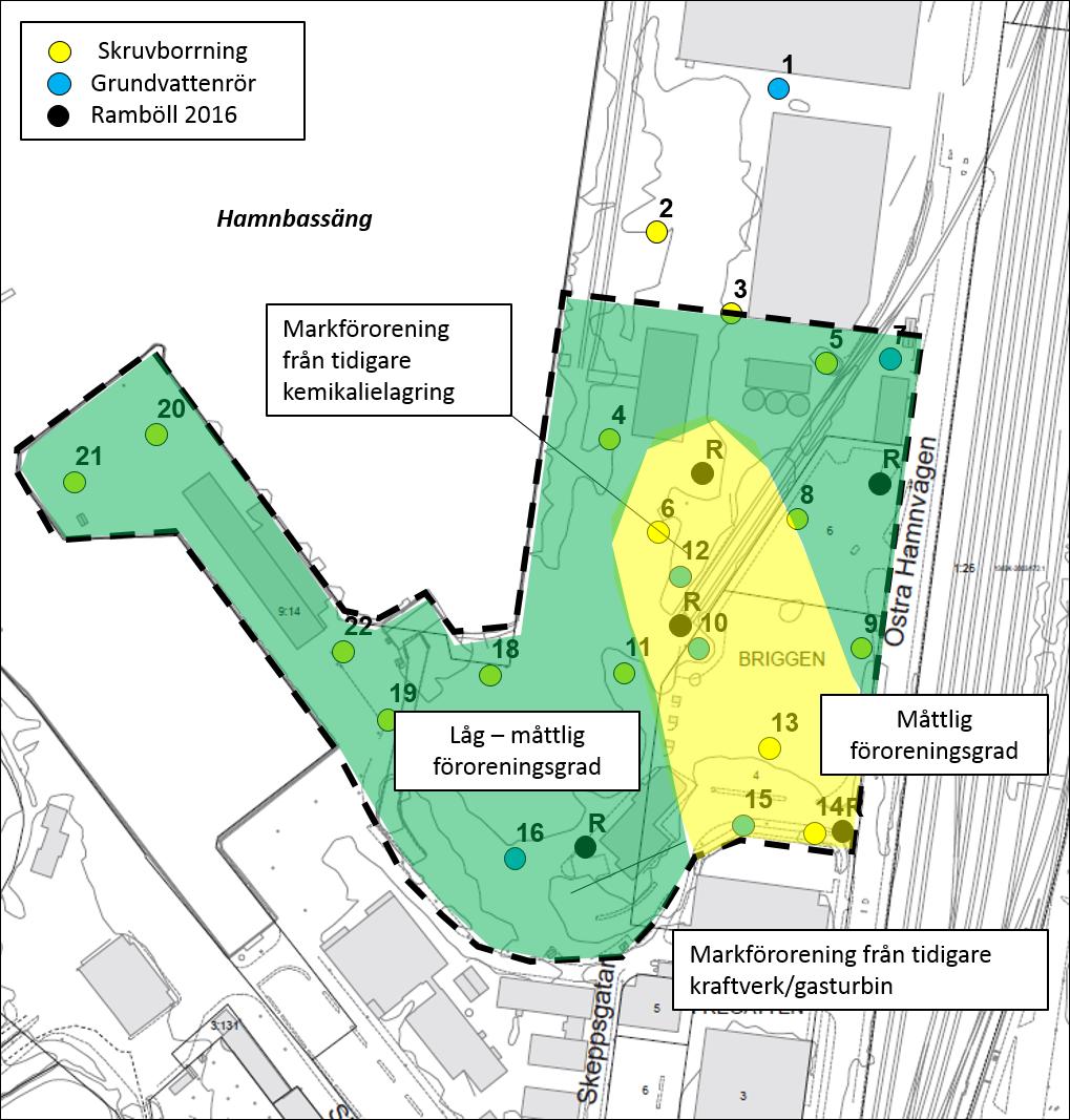 Varbergs kommun Sida 8 (10) 1116-133 Område A 2017-06-27 Figur 6. Provtagningspunkter och ungefärlig lokalisering där genomförd provtagning bekräftat förorening från tidigare verksamheter.