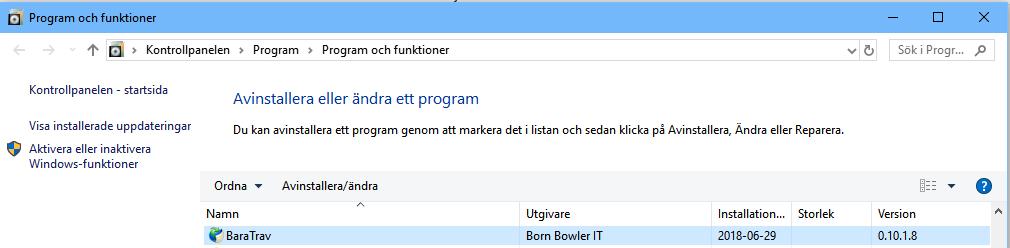 Kontrollpanelen för att lägga till och ändra program öppnas 4.