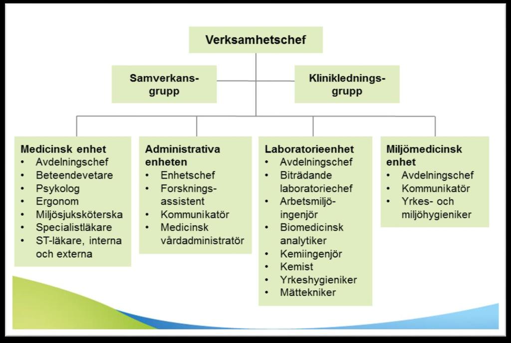 Organisation och personal Verksamheten på AMM leds av fyra avdelningschefer, som tillsammans med verksamhetschefen och ytterligare tre personer utgör klinikledningen.