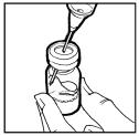 Desinficera gummimembranen på både injektionsflaskan med pulver och på injektionsflaskan med lösningsmedlet med en injektionstork.