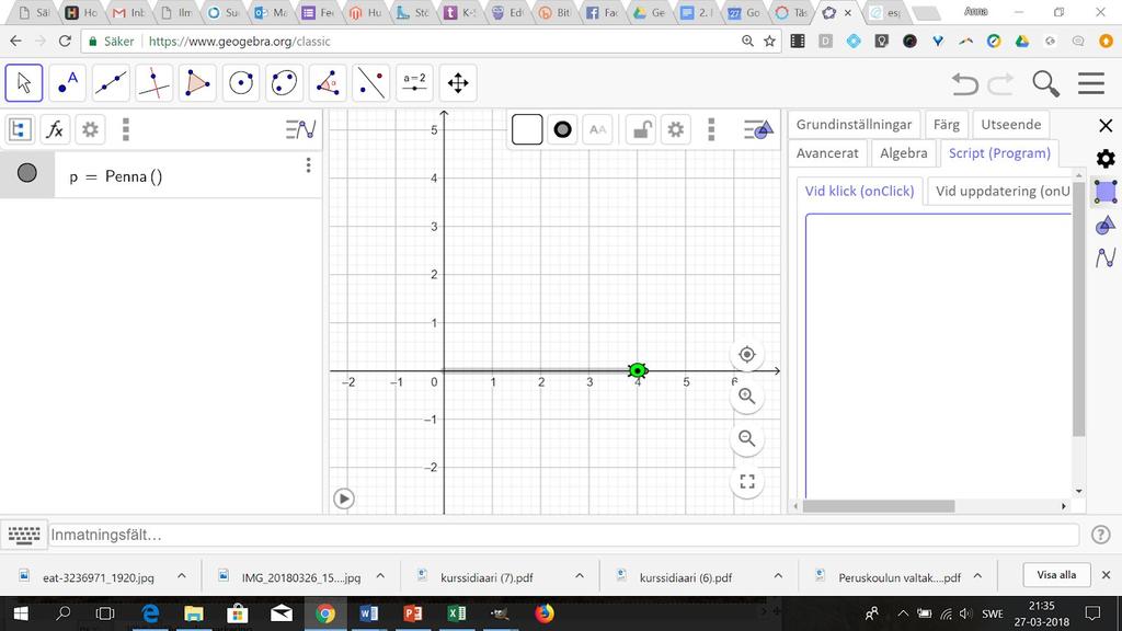 Du kan också välja rätt objekt i algebrafönstret och där få fram en meny med tre