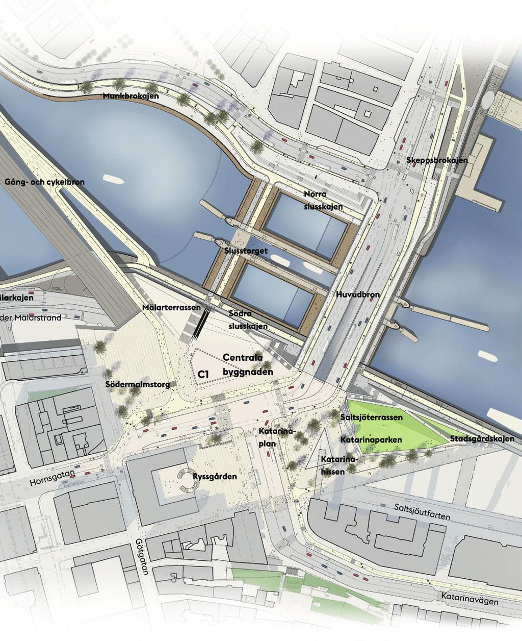 GAMLA STAN breda blir de enkelriktade cykelbanorna på den nya huvudbron.