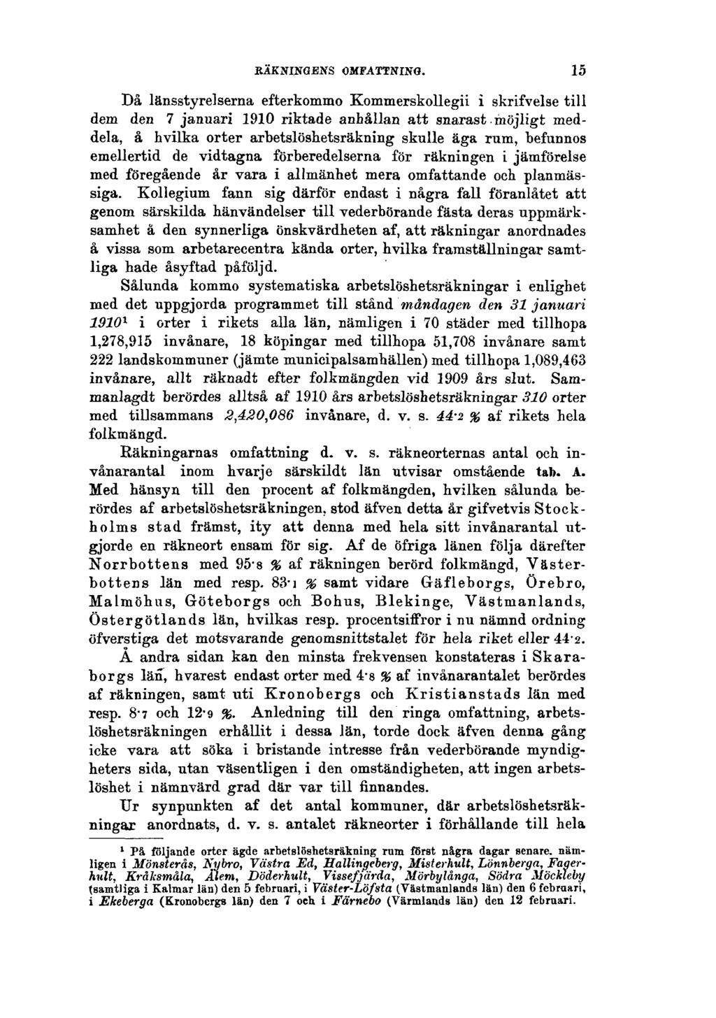 RÄKNINGENS OMFATTNING. 15 Då länsstyrelserna efterkommo Kommerskollegii i skrifvelse till dem den 7 januari 1910 riktade anhållan att snarast.