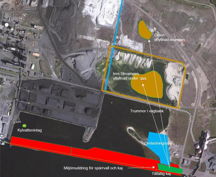 3.1.3 Steg 3. Miljömuddring, M2-massor, i farled del 1 till inre Skvampen (SjöV) I farleden muddras delar av de förorenade områdena med sediment som definierats tillhöra M2.