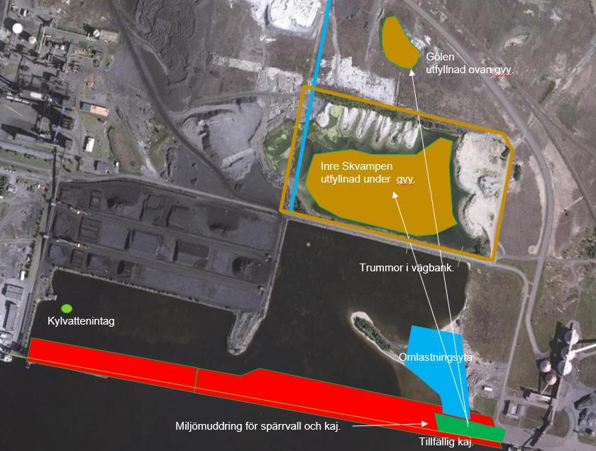 3.1.4 Steg 4, Miljömuddring, M2-massor, för spärrvall och kaj Inom område för ny spärrvall och kaj har kompletterande miljöundersökningar utförts, se 02.15.