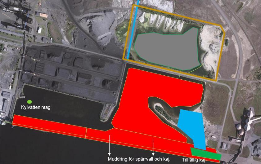 3.1.5 Steg 5, Muddring, M1-massor, för spärrvall, kaj och landutfyllnad För att säkerställa att det ej uppkommer skred under spärrvallen så skall lösa sediment med mäktigheter överstigande 1 m