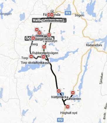 Ruttredovisning Rutt 5 Hållplatsnamn Ankomst Rutt tid Påstigning Avstigning I fordonet Ekslänten 06:58 0 min 0 0 0 Höghult syd 07:03 4 min 2 0 2 Nättjebacka 07:07 8 min 1 0 3 Rubbestadsvägen 07:15 16