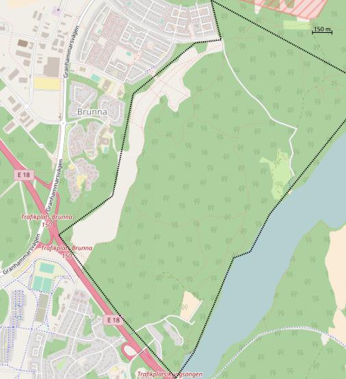 OpenStreetMaps bidragsgivare Figur 4. Hela Rankhusområdet, Upplands-Bro. Området avgränsas av svarta streckade linjer.