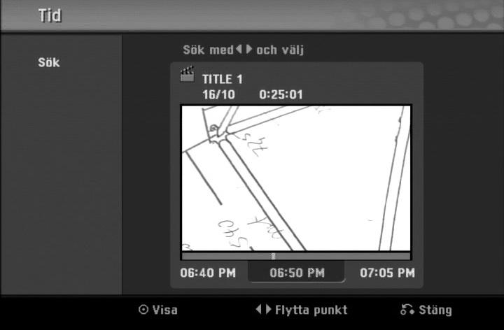 Tryck på ENTER när Dela möjligheten är aktiverad. Title Edit-Divide menyn visas och går i STOP-läge. Aktuell bild Du kan välja titelns startpunk.