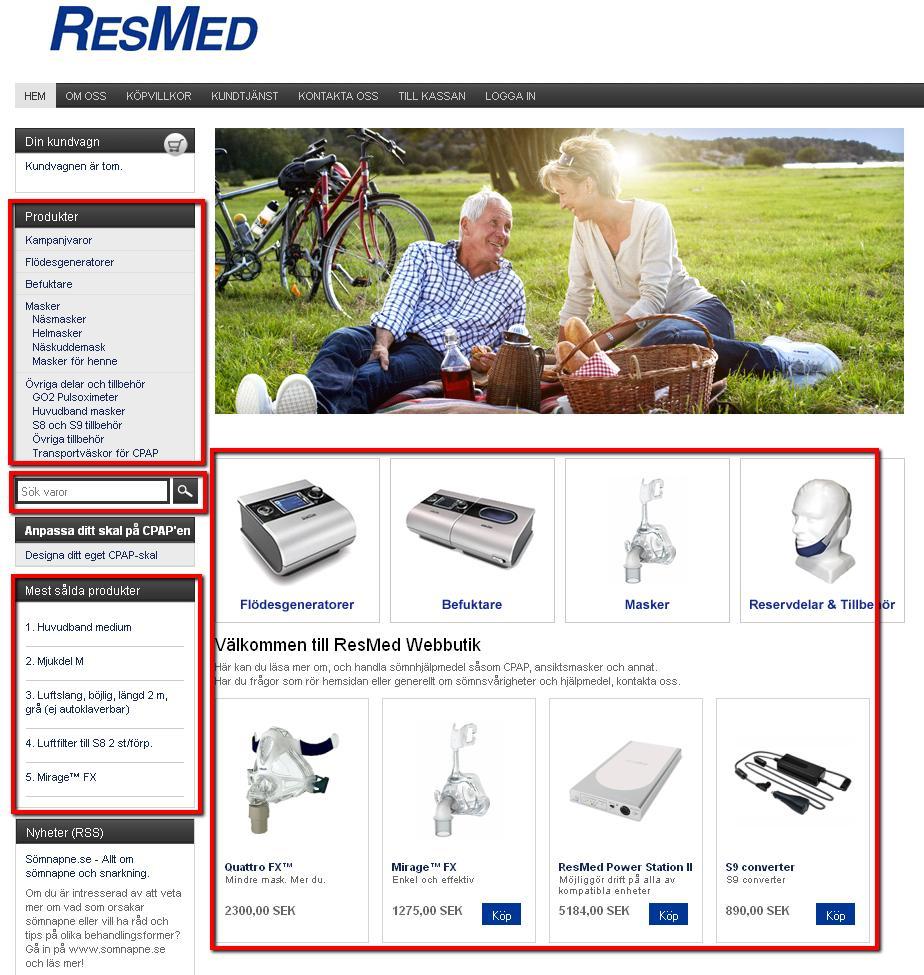 Översikt över ResMed webshop Innehåll Så här gör du när du handlar i ResMeds webshop:... 1 Registrera dig som kund innan du handlar... 7 Kontaktuppgifter till kundservice.