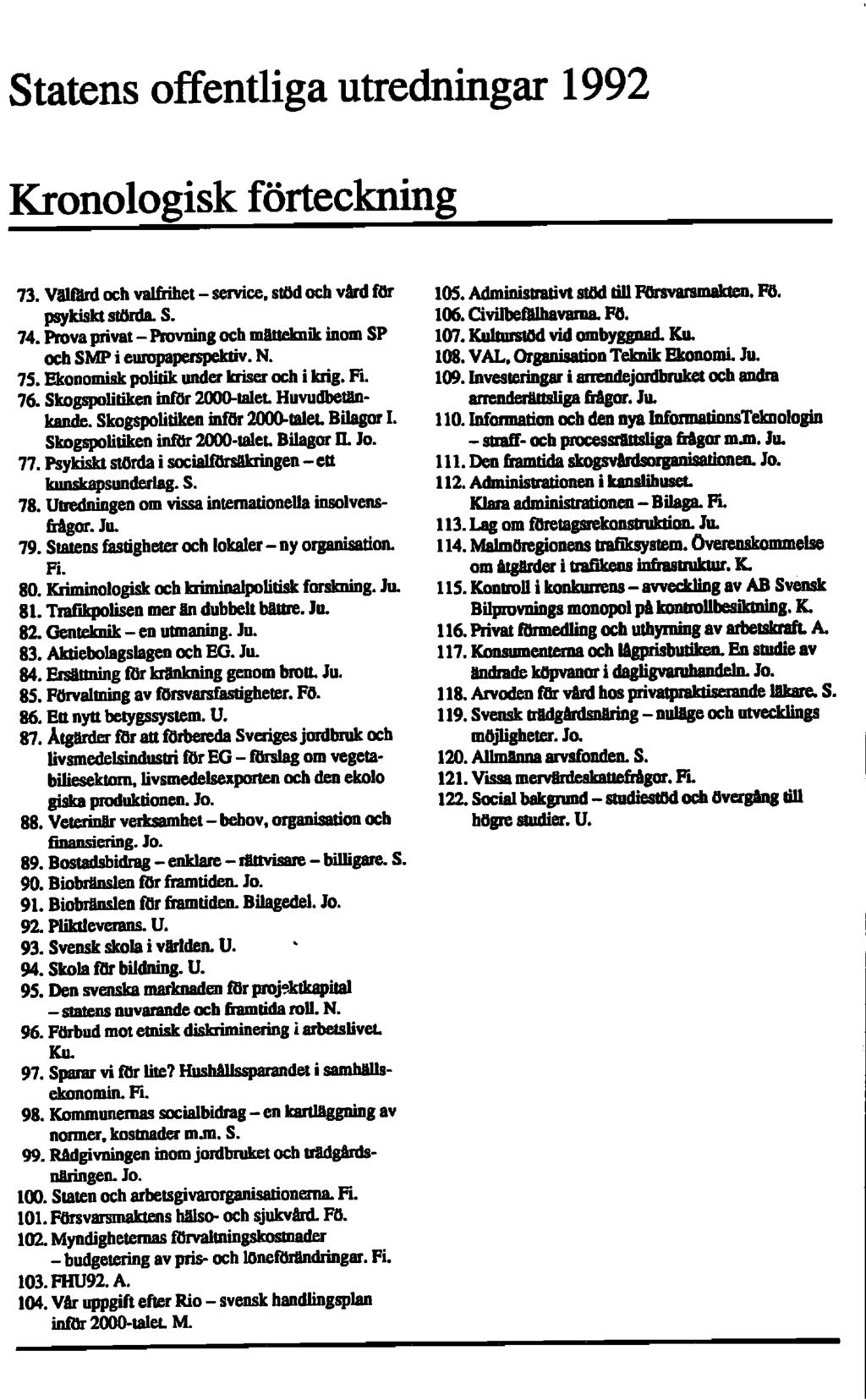 Statens offentliga utredningar 1992 Kronologisk förteckning 73. Välfärd och valfrihet - service, stöd och vård för psykiskt störda. S. 74.