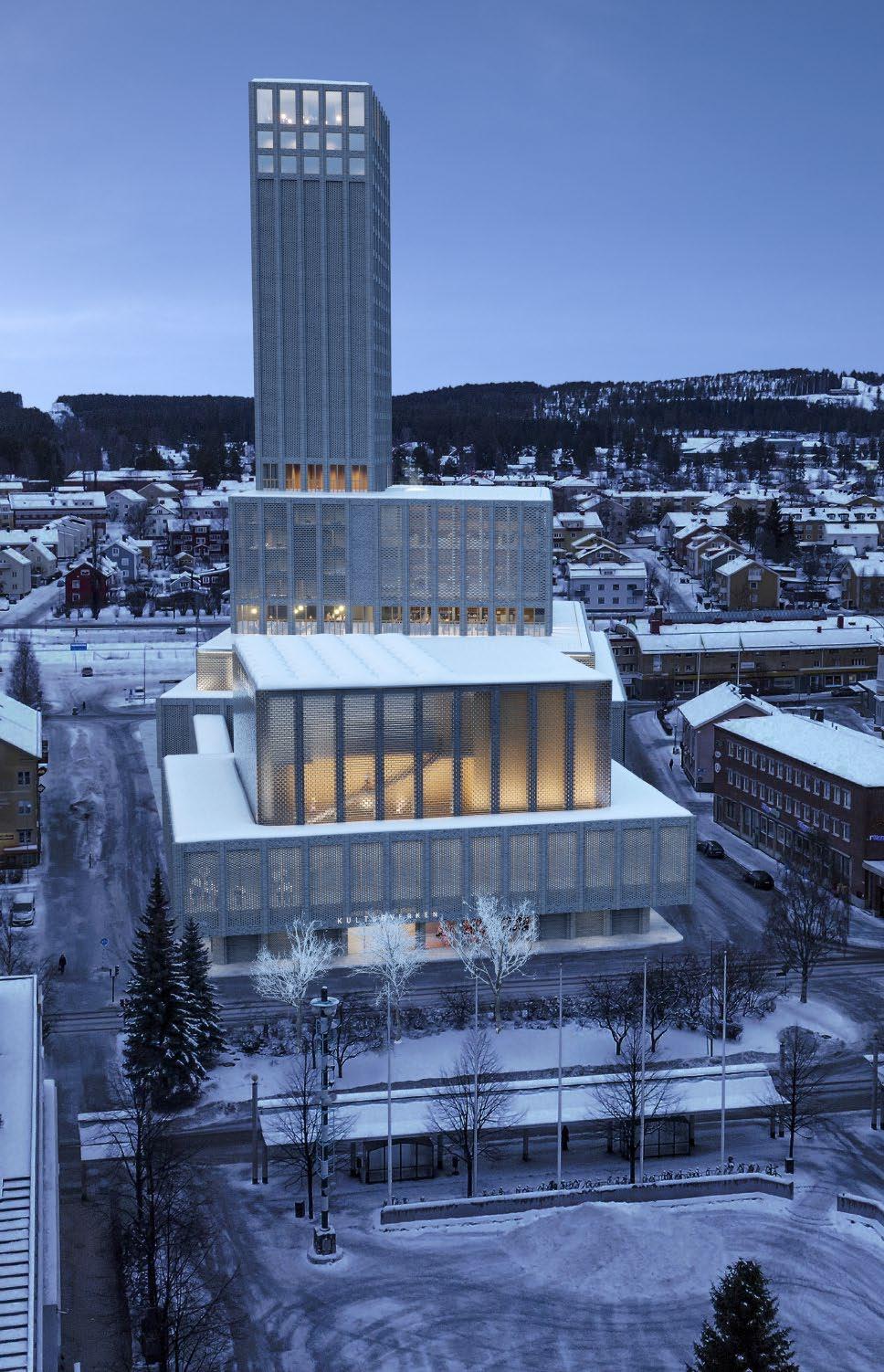 Södra Järnvägsgatan Trädgårdsgatan Torggatan Perseustorget Kanalgatan N Vy från söder Situationsplan / Flöden :000 Situationsplan :00 Möte med Skellefteå Kulturhus lever i nära symbios med
