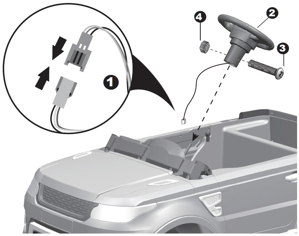 Steg 2: Montera ratten 1) Koppla in kontakten som går från ratten till kontakten som kommer ut från styrstången.