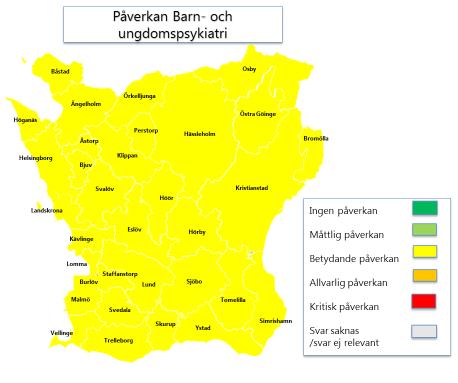 Det är måttlig påverkan inom specialistvården för barn och ungdomar (barnmottagningar och barnakuten).