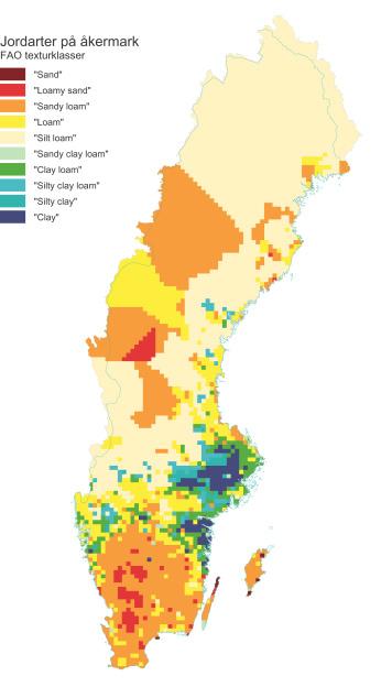 Figur 8. Jordartskarta för åkermark, baserad på Eriksson et al. (1999).