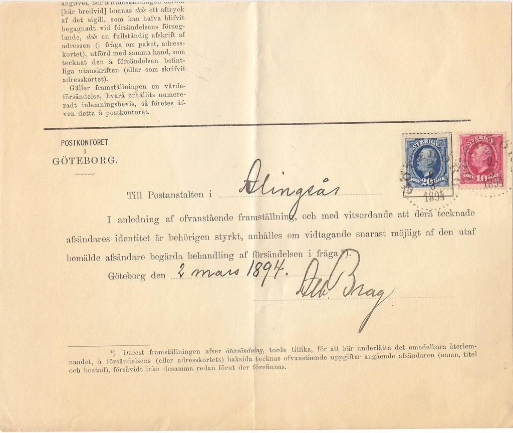 11. ADRESSÄNDRING OCH ÅTERTAGANDE Inrikes adressändring Portotabell 1892-1912 Adressändring eller återtagande Avgift motsvarande portot för ett rekommenderat brev i första viktklassen till den