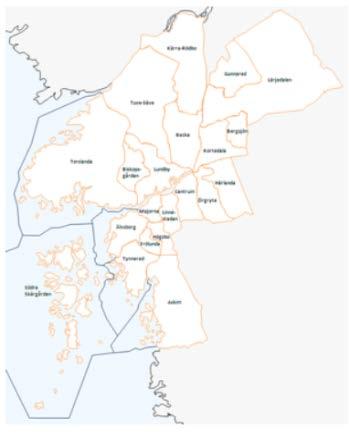 Exempelvis kan det vara svårt att utföra hemtjänst i hela Västra Göteborg inklusive södra skärgården eller på Norra Hisingen med rimliga transporttider mellan brukarna 21 tidigare stadsdelar Staden