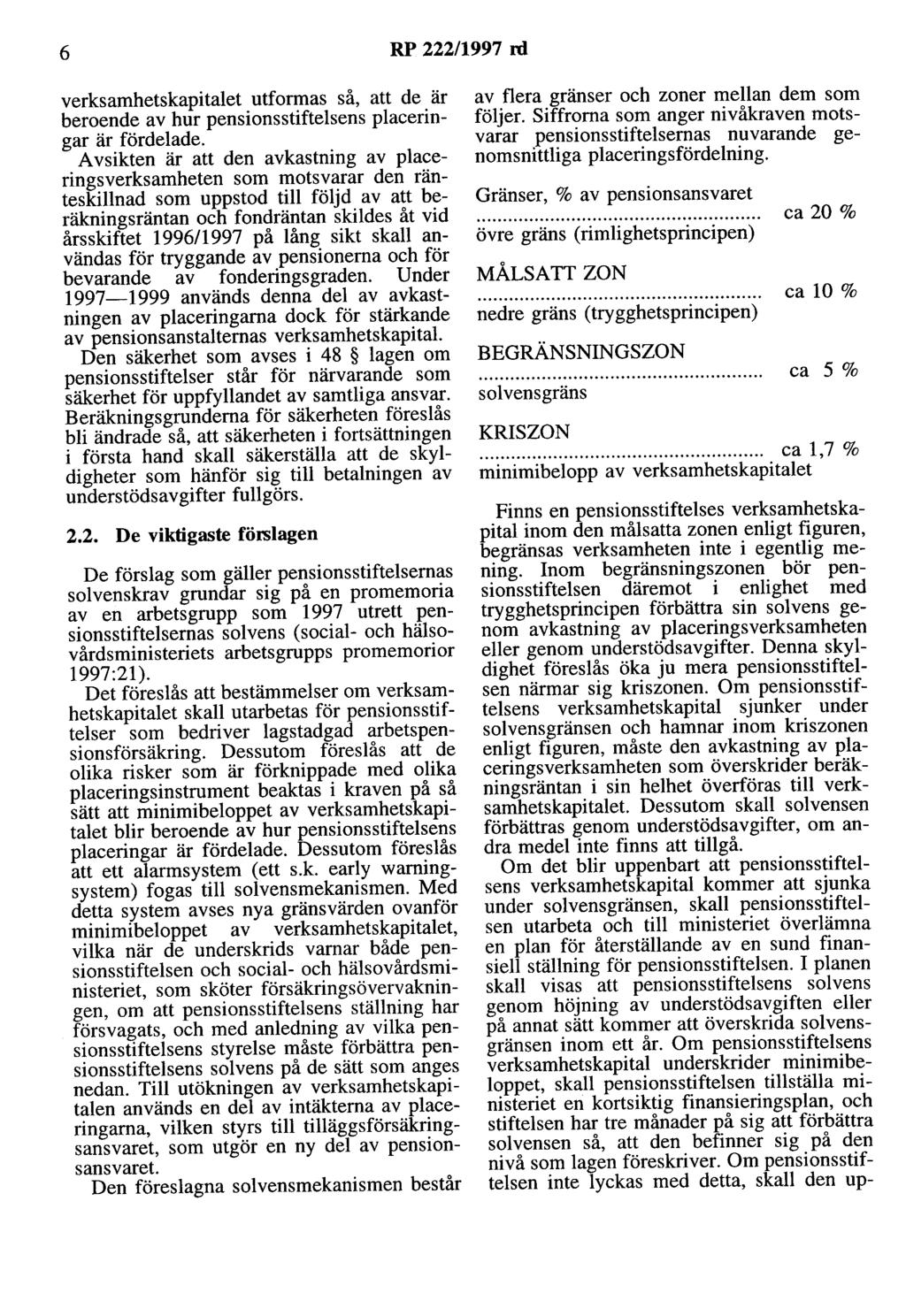 6 RP 222/1997 rd verksamhetskapitalet utformas så, att de är beroende av hur pensionsstiftelsens placeringar är fördelade.