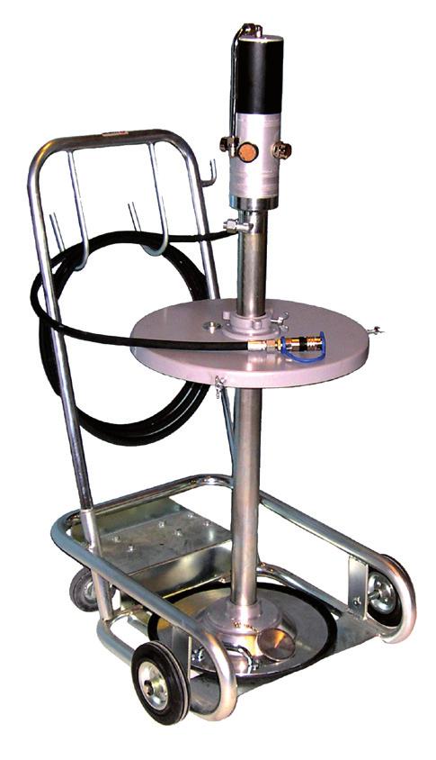 nr: 0102224 Mobile filling unit for 16-20 kg pail, with ratio 1:65 pump Including: Grease pump 1:65 Drum lid (for pail) Follower plate (for pail) Hose, 2 meter, 1/4 Quick connector Trolley For info