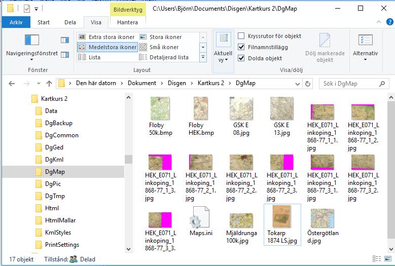 Markera de fyra kartorna och kopiera dessa till klippbufferten (Ctrl+C). Gå till Arkiv och Tryck på Öppna datamappen.
