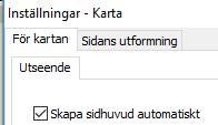 Markera i kartutskriftens inställningar Skapa sidhuvud automatiskt. Då kommer utskriften att innehålla texten Karta för trakten kring Linköping.