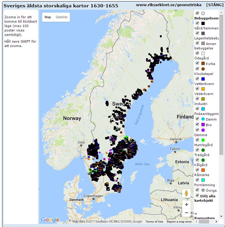 Kartfunktionen i Disgen 2016, Studiehandledning Del 2 61 Sveriges äldsta storskaliga kartor Hos