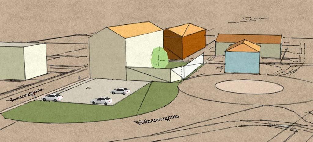 Figur 1 Illustration av hur ny bebyggelse kan komma att se ut. Överst med bara bostadshus, nederst med parkeringshus. Obs!