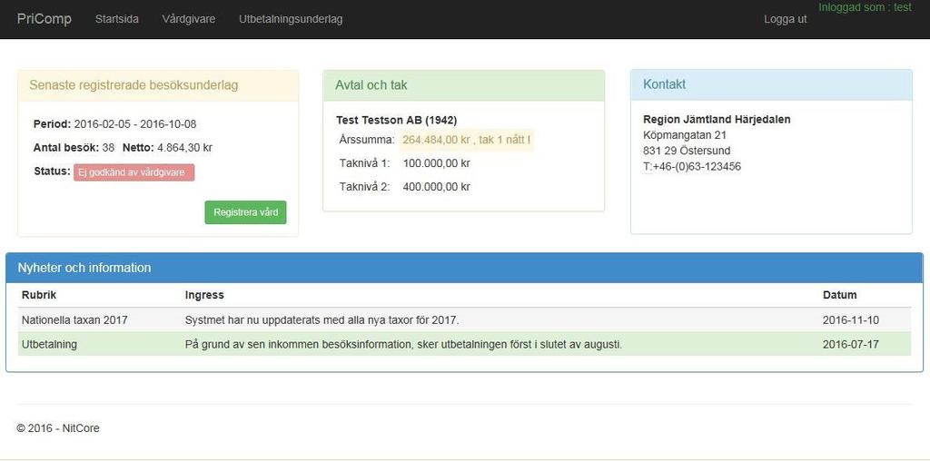 5 Vårdgivarsidan Här har en del information samlats för att underlätta arbetet för vårdgivaren. Nedan beskrivs vad varje ruta innehåller.