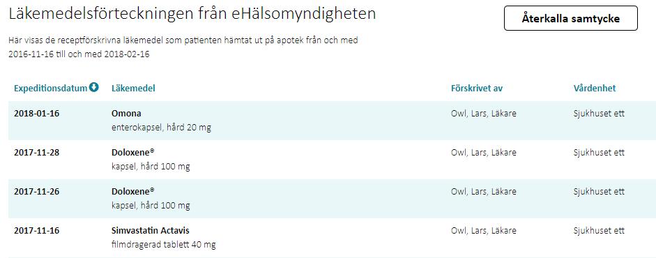 7.1 Listvy Läkemedelsförteckningen I gränssnittet Expeditionsdatum Läkemedel [Form och styrka] Mappas mot lakemedelsforteckning.