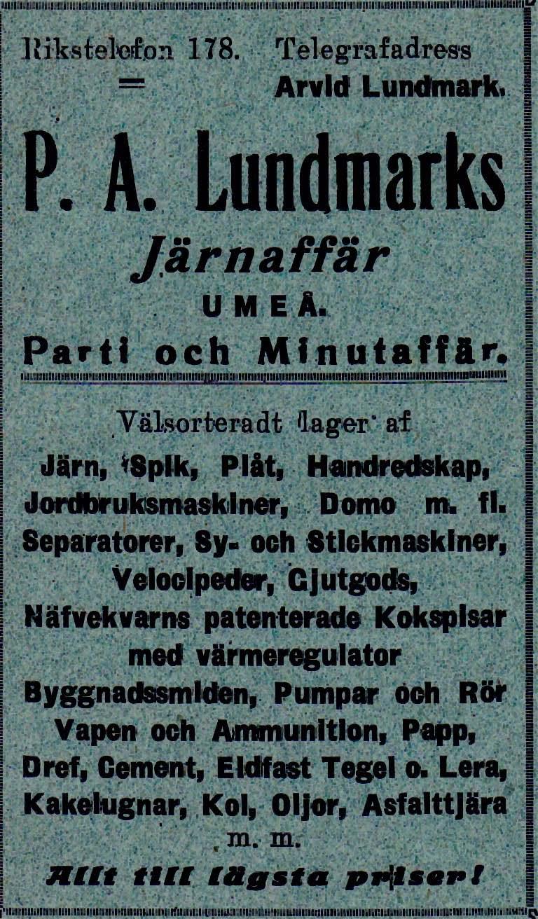 10 Lundmarks Järnaffär, P. A.