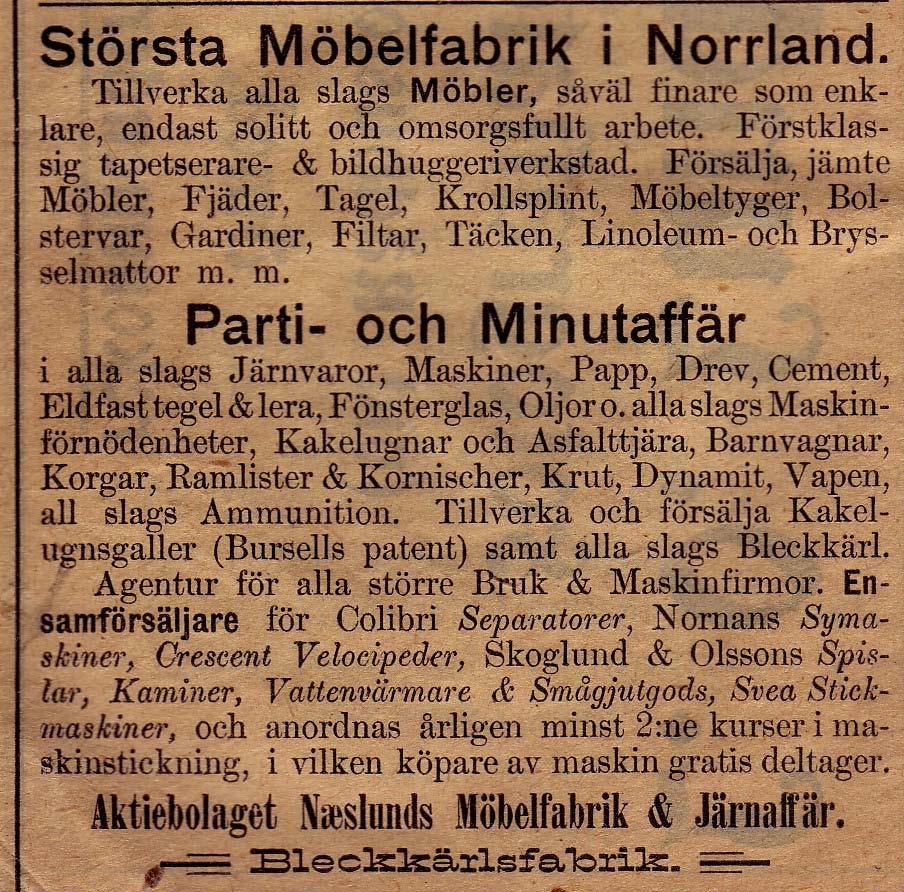 14 Naeslunds Möbelfabrik & Järnaffär Kungsgatan 54 och Nygatan 1910