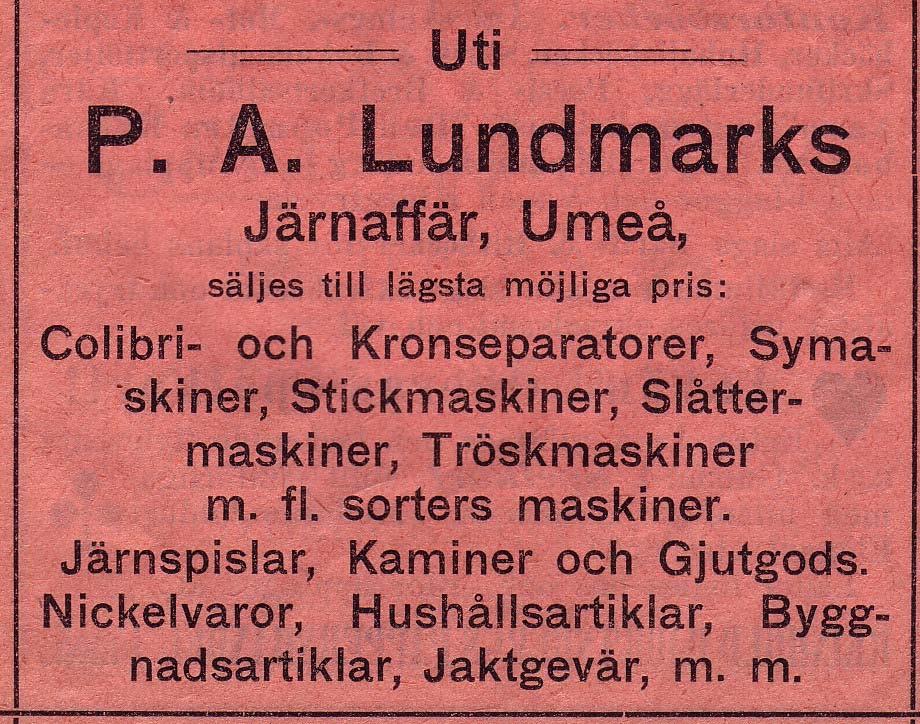 9 Lundmarks Järnaffär, P. A.