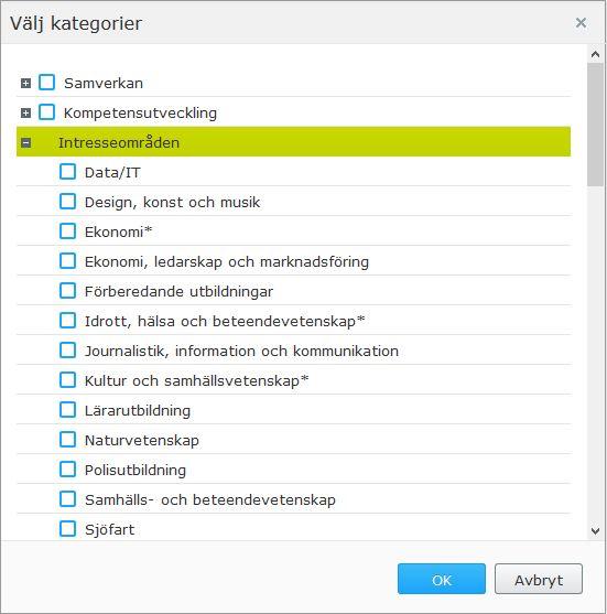 Kategori: Intresseområden Kategorin Intresseområden hanteras enbart av KOM