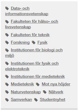 Så här taggade jag Samverkan Nätverk + undertaggen Mot nya höjder Forskning Forskning -> Forskningsämnen -> Dataoch informationsvetenskap + undertaggen Medieteknik Forskning -> Forskningsämnen