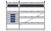 Parallellöppnad lucka 3 x FR hyllor mgummimattor och 2 x avdelare 4 x Alu-FB hyllor med 3 x M-boxar