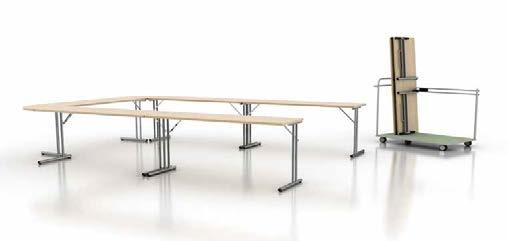 ALLROUND Allround är fällbara bord för lektionssalar, konferensrum mm. Med kopplingsbar mellanskiva kan borden byggas ut. Till Allround finns också en praktisk bordsvagn med plats för 18 bord.