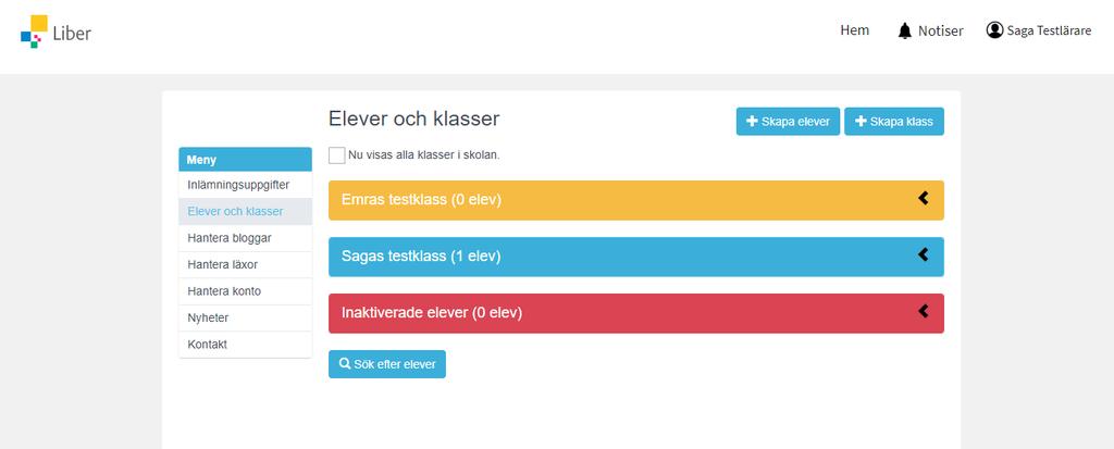 2. Hantera elever och klasser Under menyval Elever och klasser bygger du upp dina och skolans klasser.